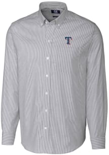 Cutter and Buck Texas Rangers Mens Charcoal Stretch Oxford Stripe Long Sleeve Dress Shirt