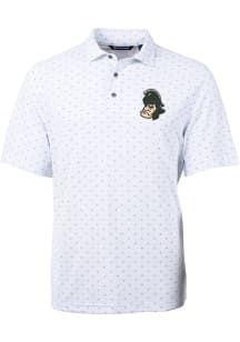 Cutter and Buck Michigan State Spartans Mens White Virtue Tile Print Short Sleeve Polo
