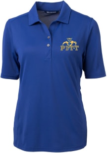 Cutter and Buck Pitt Panthers Womens Blue Virtue Pique Short Sleeve Polo Shirt