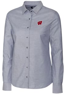 Cutter and Buck Wisconsin Badgers Womens Stretch Oxford Long Sleeve Charcoal Dress Shirt