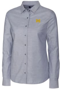 Cutter and Buck Michigan Wolverines Womens Stretch Oxford Long Sleeve Charcoal Dress Shirt