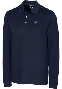 Cutter and Buck Cleveland Browns Mens Navy Blue Advantage Pique Long Sleeve Big and Tall Polos S..