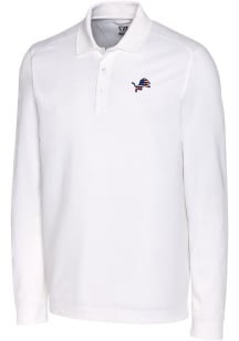 Cutter and Buck Detroit Lions Mens White Advantage Pique Long Sleeve Big and Tall Polos Shirt