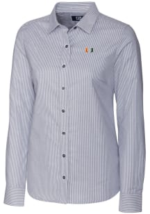 Cutter and Buck Miami Hurricanes Womens Stretch Oxford Stripe Long Sleeve Charcoal Dress Shirt