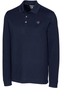 Cutter and Buck Tennessee Titans Mens Navy Blue Advantage Pique Long Sleeve Big and Tall Polos S..