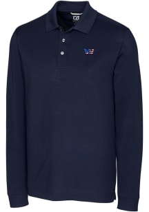 Cutter and Buck Washington Commanders Mens Navy Blue Advantage Pique Long Sleeve Big and Tall Po..