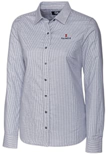 Cutter and Buck Illinois Fighting Illini Womens Stretch Oxford Stripe Long Sleeve Charcoal Dress S..