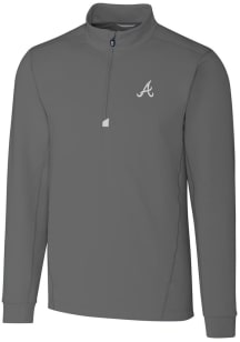 Cutter and Buck Atlanta Braves Mens Grey Traverse Stretch Long Sleeve 1/4 Zip Pullover