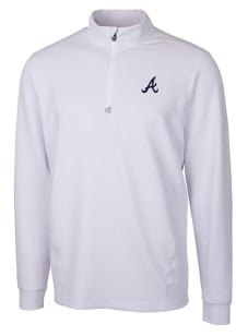 Cutter and Buck Atlanta Braves Mens White Traverse Stretch Long Sleeve 1/4 Zip Pullover