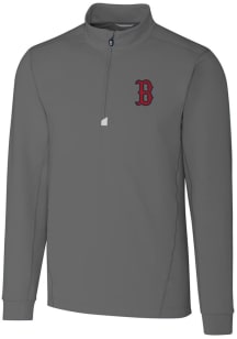 Cutter and Buck Boston Red Sox Mens Grey Traverse Stretch Long Sleeve 1/4 Zip Pullover
