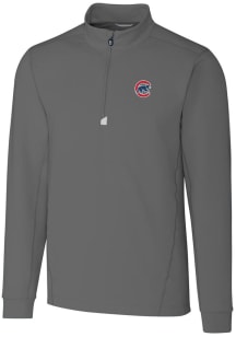 Cutter and Buck Chicago Cubs Mens Grey Traverse Stretch Long Sleeve 1/4 Zip Pullover
