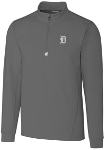 Cutter and Buck Detroit Tigers Mens Grey Traverse Stretch Long Sleeve 1/4 Zip Pullover