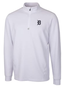 Cutter and Buck Detroit Tigers Mens White Traverse Stretch Long Sleeve 1/4 Zip Pullover