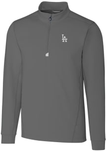 Cutter and Buck Los Angeles Dodgers Mens Grey Traverse Stretch Long Sleeve 1/4 Zip Pullover