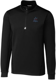 Cutter and Buck Miami Marlins Mens Black Traverse Stretch Long Sleeve 1/4 Zip Pullover