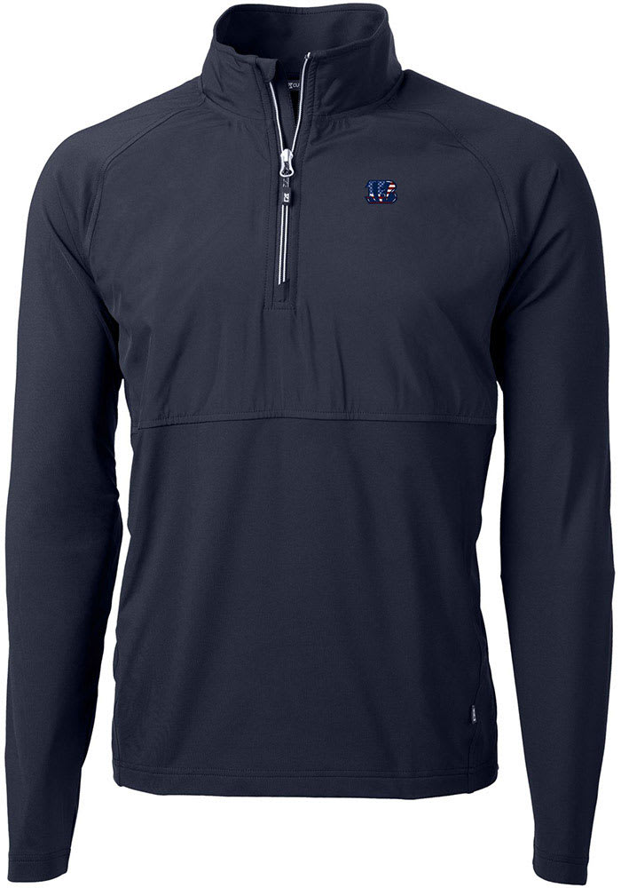 Cutter and Buck Cincinnati Bengals Mens Navy Blue Americana Adapt Eco Hybrid Long Sleeve 1/4 Zip..