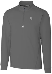 Cutter and Buck New York Yankees Mens Grey Traverse Stretch Long Sleeve 1/4 Zip Pullover