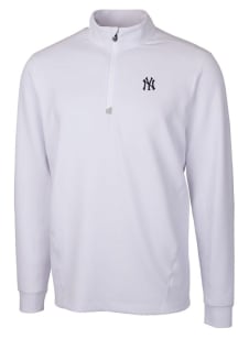 Cutter and Buck New York Yankees Mens White Traverse Stretch Long Sleeve 1/4 Zip Pullover