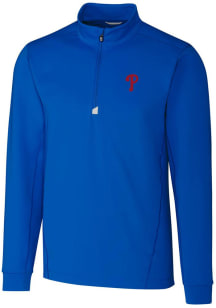 Cutter and Buck Philadelphia Phillies Mens Blue Traverse Stretch Long Sleeve 1/4 Zip Pullover