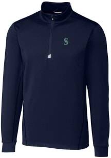 Cutter and Buck Seattle Mariners Mens Navy Blue Traverse Stretch Long Sleeve 1/4 Zip Pullover