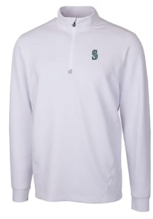 Cutter and Buck Seattle Mariners Mens White Traverse Stretch Long Sleeve 1/4 Zip Pullover