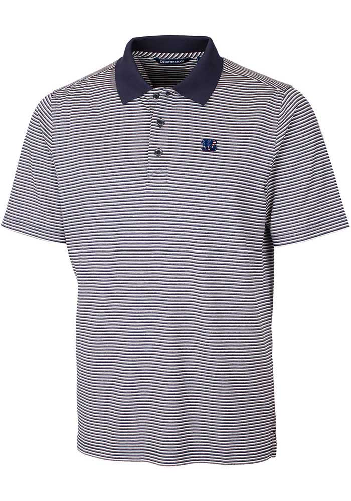 Cutter and Buck Cincinnati Bengals Mens Navy Blue Americana Forge Tonal Stripe Short Sleeve Polo