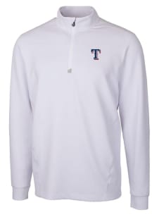 Cutter and Buck Texas Rangers Mens White Traverse Long Sleeve 1/4 Zip Pullover