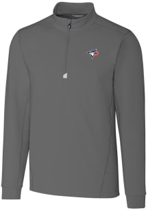 Cutter and Buck Toronto Blue Jays Mens Grey Traverse Stretch Long Sleeve 1/4 Zip Pullover