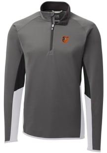 Cutter and Buck Baltimore Orioles Mens Grey Traverse Colorblock Long Sleeve 1/4 Zip Pullover