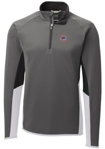 Cutter and Buck Chicago Cubs Mens Grey Traverse Colorblock Long Sleeve 1/4 Zip Pullover