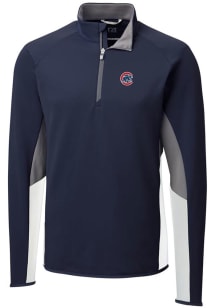 Cutter and Buck Chicago Cubs Mens Navy Blue Traverse Colorblock Long Sleeve 1/4 Zip Pullover