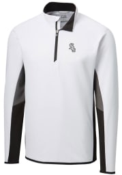 Cutter and Buck Chicago White Sox Mens White Traverse Colorblock Long Sleeve 1/4 Zip Pullover