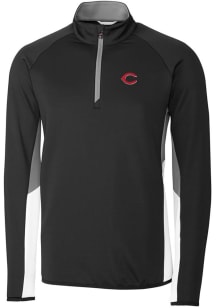 Cutter and Buck Cincinnati Reds Mens Black Traverse Colorblock Long Sleeve 1/4 Zip Pullover