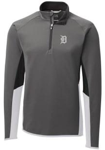 Cutter and Buck Detroit Tigers Mens Grey Traverse Colorblock Long Sleeve 1/4 Zip Pullover