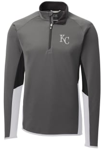 Cutter and Buck Kansas City Royals Mens Grey Traverse Colorblock Long Sleeve 1/4 Zip Pullover