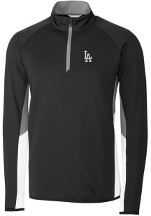 Cutter and Buck Los Angeles Dodgers Mens Black Traverse Colorblock Long Sleeve 1/4 Zip Pullover