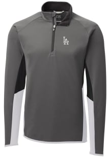 Cutter and Buck Los Angeles Dodgers Mens Grey Traverse Colorblock Long Sleeve 1/4 Zip Pullover