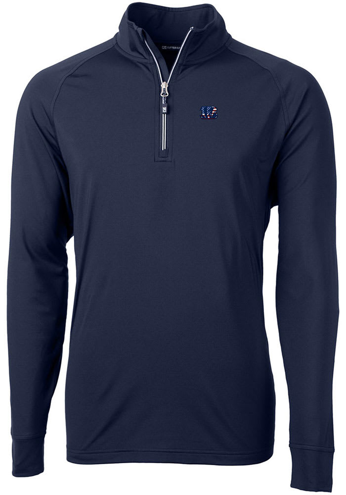 Cutter and Buck Cincinnati Bengals Mens Navy Blue Americana Adapt Eco Knit Long Sleeve 1/4 Zip P..