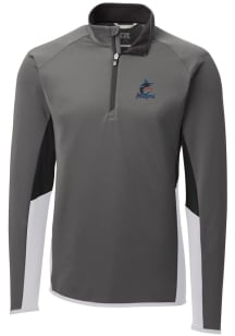 Cutter and Buck Miami Marlins Mens Grey Traverse Colorblock Long Sleeve 1/4 Zip Pullover
