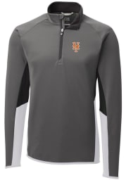 Cutter and Buck New York Mets Mens Grey Traverse Colorblock Long Sleeve 1/4 Zip Pullover