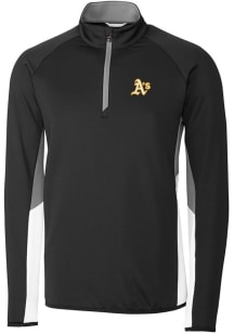 Cutter and Buck Oakland Athletics Mens Black Traverse Colorblock Long Sleeve 1/4 Zip Pullover