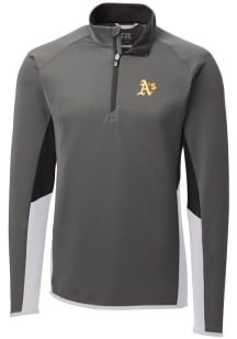 Cutter and Buck Oakland Athletics Mens Grey Traverse Colorblock Long Sleeve 1/4 Zip Pullover