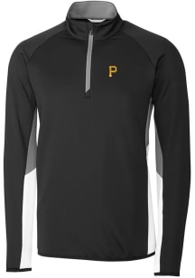 Cutter and Buck Pittsburgh Pirates Mens Black Traverse Colorblock Long Sleeve 1/4 Zip Pullover