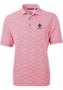 Cutter and Buck New Orleans Saints Mens Red Americana Virtue Eco Pique Botanical Short Sleeve Po..