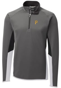 Cutter and Buck Pittsburgh Pirates Mens Grey Traverse Colorblock Long Sleeve 1/4 Zip Pullover