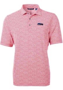 Cutter and Buck Seattle Seahawks Mens Red Americana Virtue Eco Pique Botanical Short Sleeve Polo