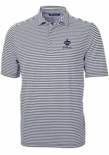 Cutter and Buck New Orleans Saints Mens Navy Blue Americana Virtue Eco Pique Stripe Short Sleeve..