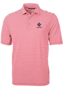 Cutter and Buck New Orleans Saints Mens Red Americana Virtue Eco Pique Stripe Short Sleeve Polo