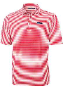 Cutter and Buck Seattle Seahawks Mens Red Americana Virtue Eco Pique Stripe Short Sleeve Polo