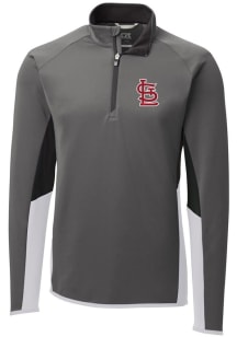 Cutter and Buck St Louis Cardinals Mens Grey Traverse Colorblock Long Sleeve 1/4 Zip Pullover